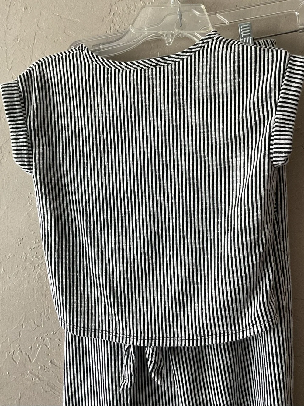 Lily Bleu Black & White Striped Tie-Front top and cropped pants